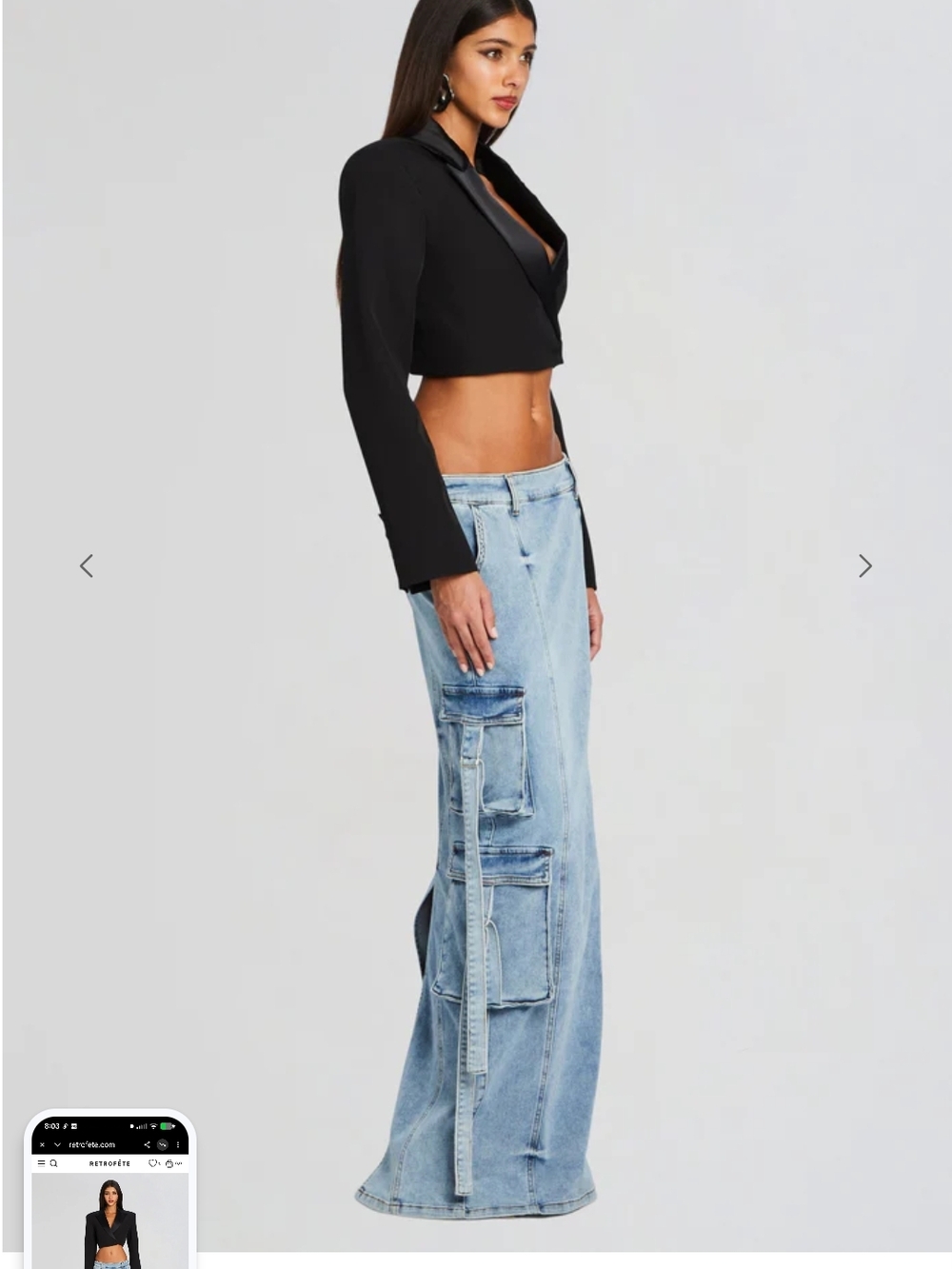 Retrofete Cargo Maxi Skirt Womens 12 Blue Stretch Denim - Picture 5 of 5